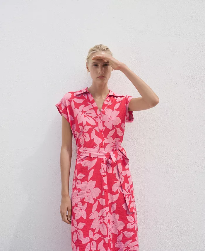 Women's Floral Print Shirt Dress - thumbnail 2