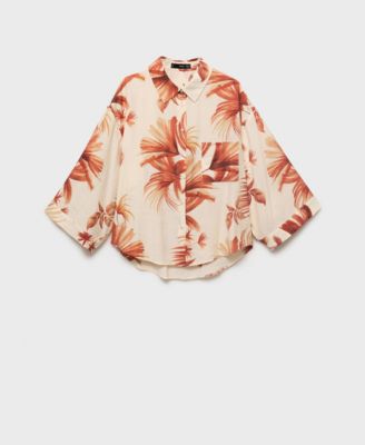 Women's Palm Tree Print Three-Quarter Sleeve Blouse