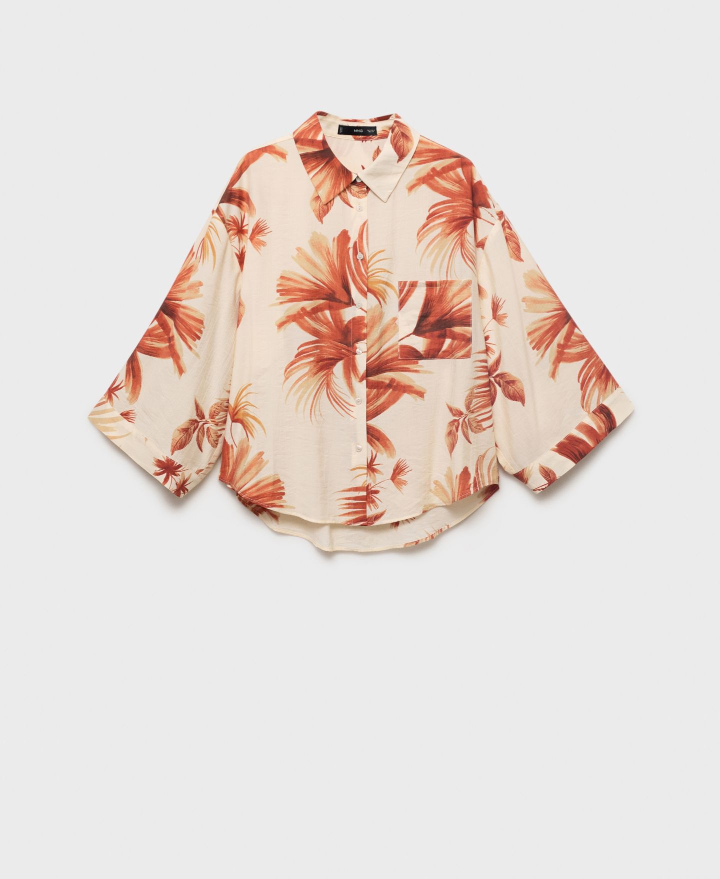 Женская блузка Mango Palm Tree Print Three-Quarter Sleeve, цвет: Молочный белый — фото 3
