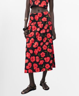 MANGO - Women's Floral-Print Flared Skirt