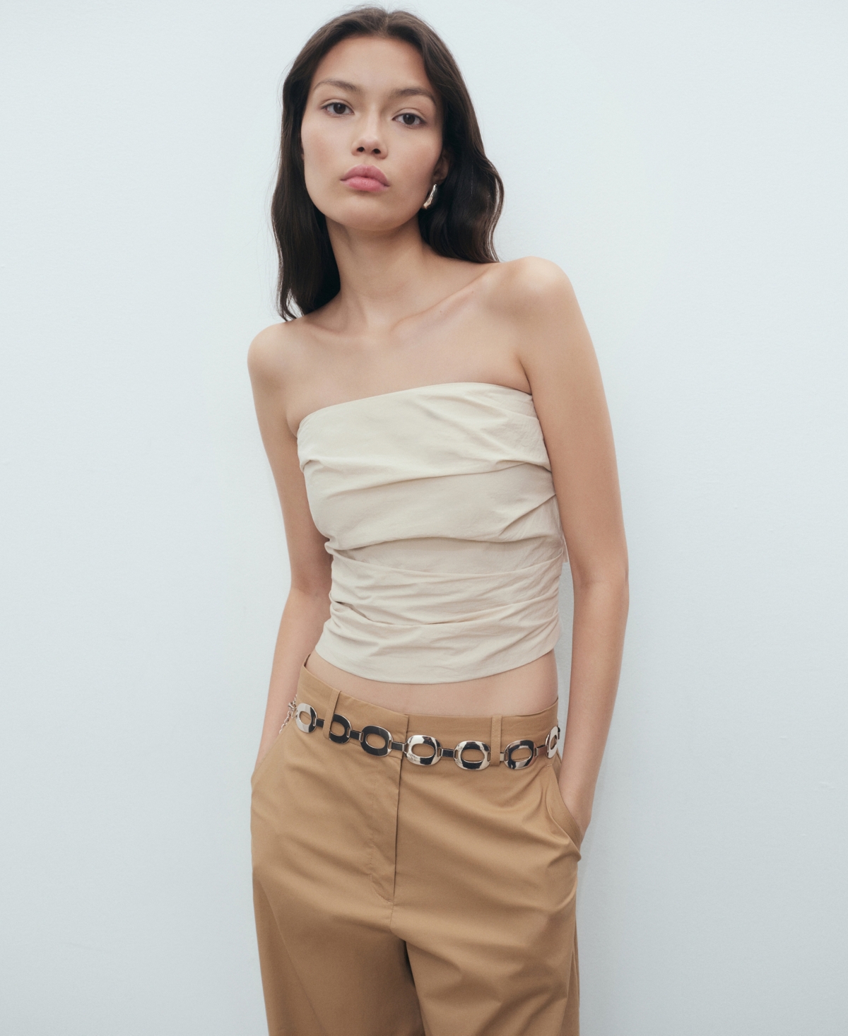 Mango Stretch Cotton Wide Leg Pants In Brown