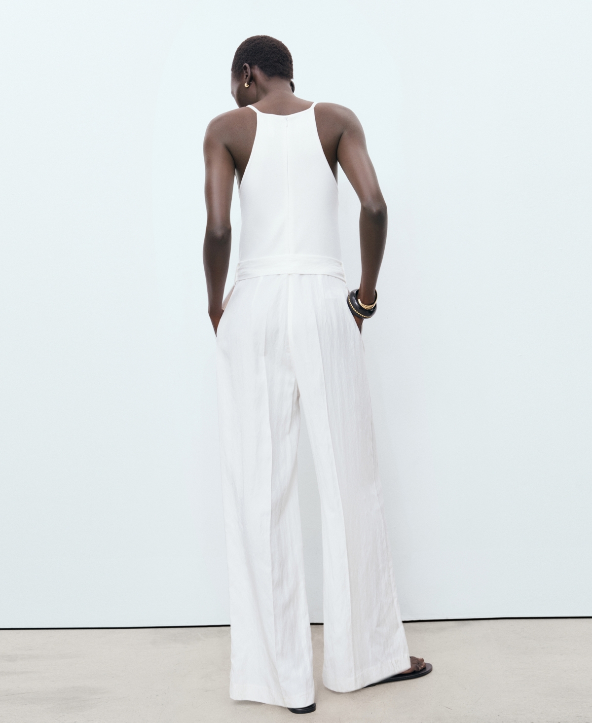 Mango Long Lyocell Jumpsuit With Belt Off White In White