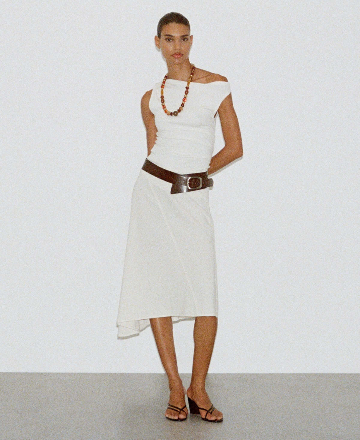 Mango Asymmetrical Cotton Midi Skirt Ecru In Brown