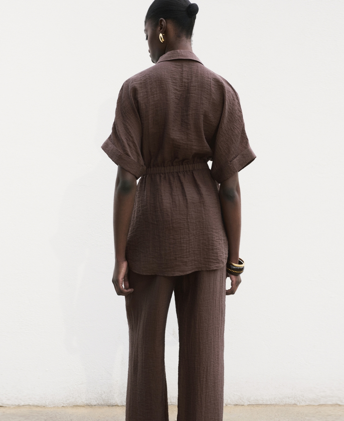 Mango Elastic Waist Lyocell Blend Pants In Brown