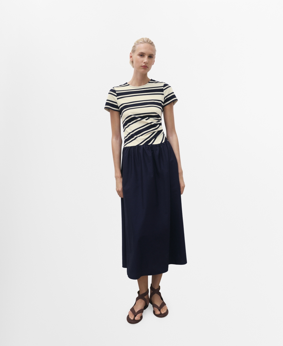 Women's Mixed Striped Dress - Dark Navy