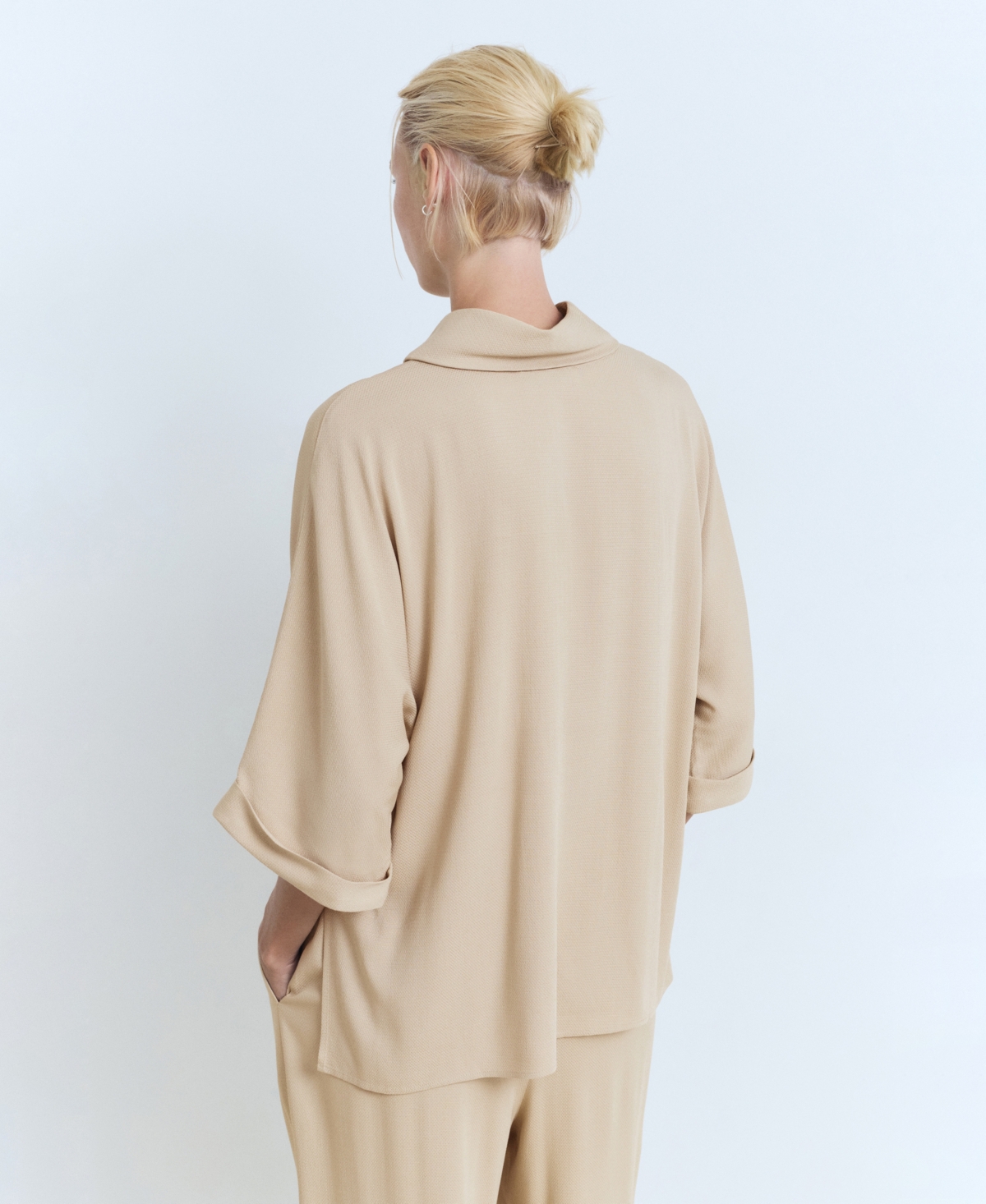Mango Oversized Flowing Blouse Beige In Brown