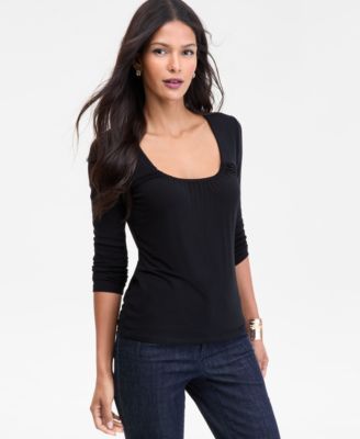 I.N.C. International Concepts - Women's Mixed Media Scoop-Neck Long-Sleeve Top