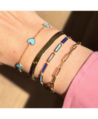 Turquoise Heart Station Bracelet 14K Gold
