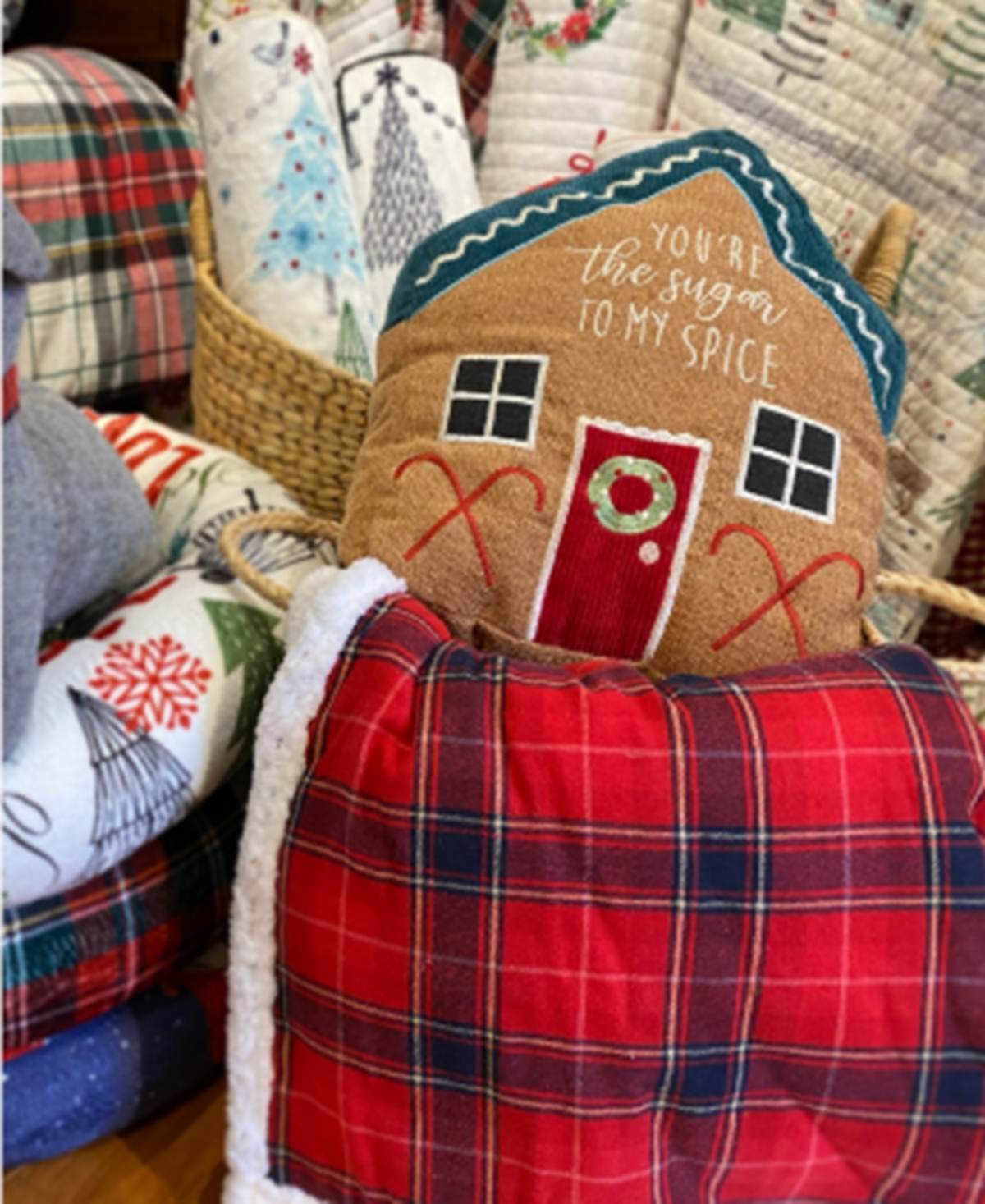 Levtex Gnome For The Holidays Gingerbread House Decorative Pillow, 11" X 15" In Blue