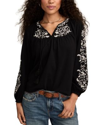 Lucky Brand - Women's Embroidered Bubble Peasant Top