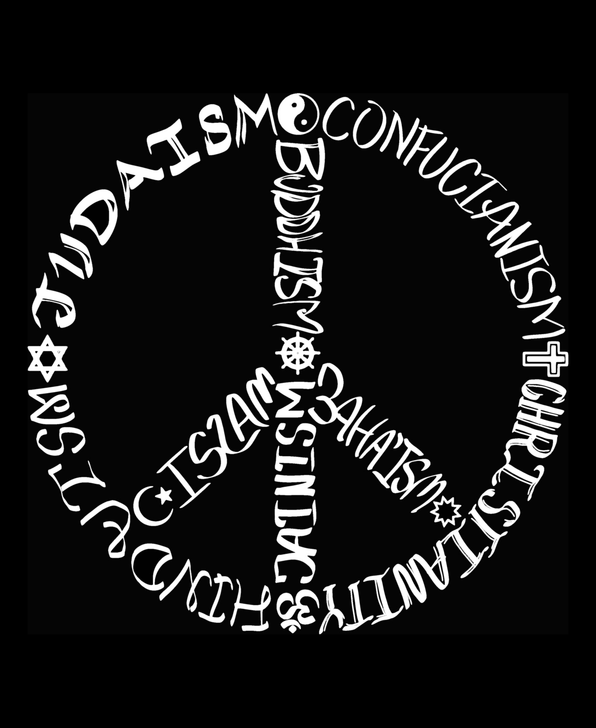 La Pop Art Plus Size The Word Peace In 77 Languages Word Art T-shirt In Black