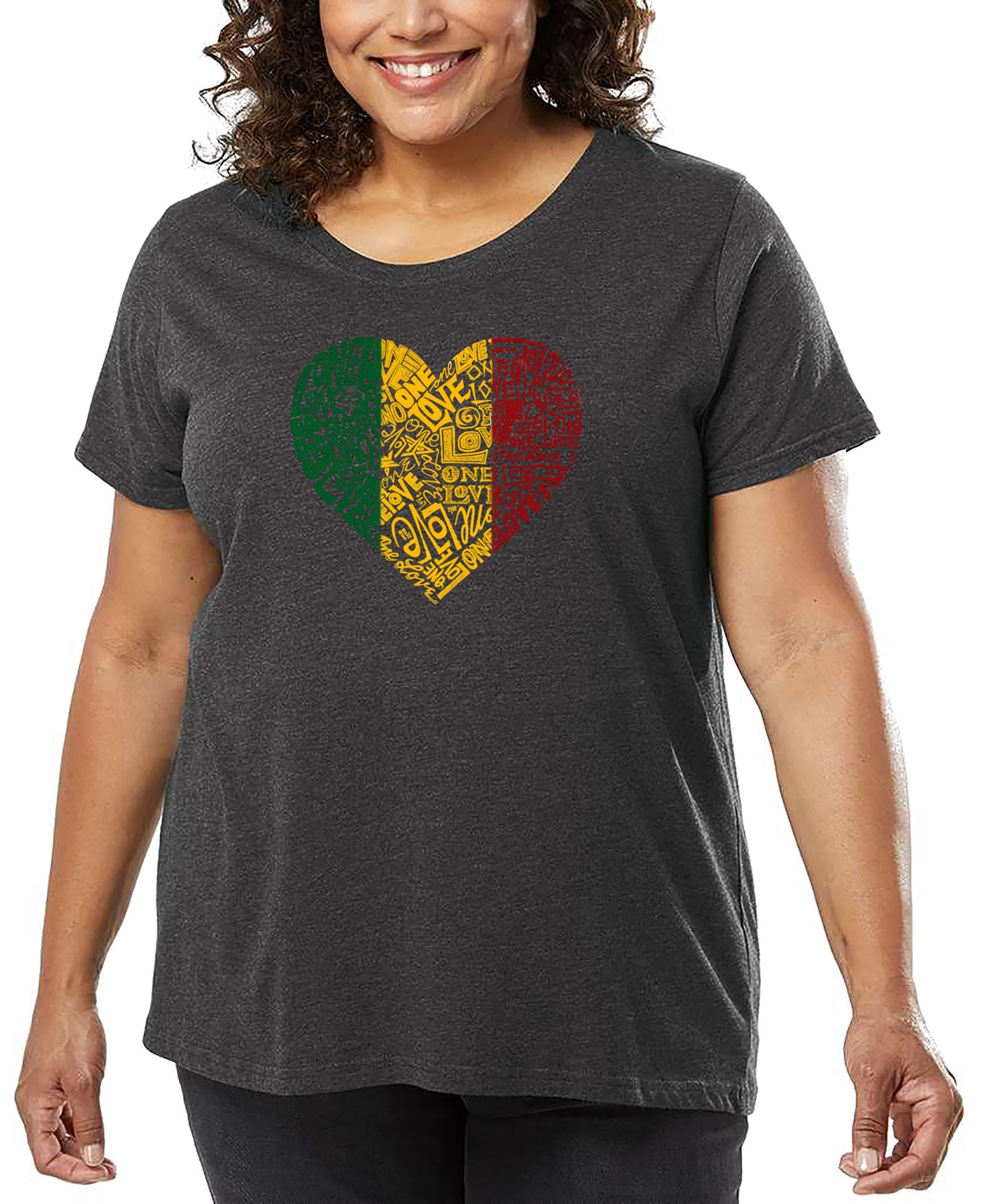 La Pop Art Plus Size One Love Heart Word Art T-shirt In Gray