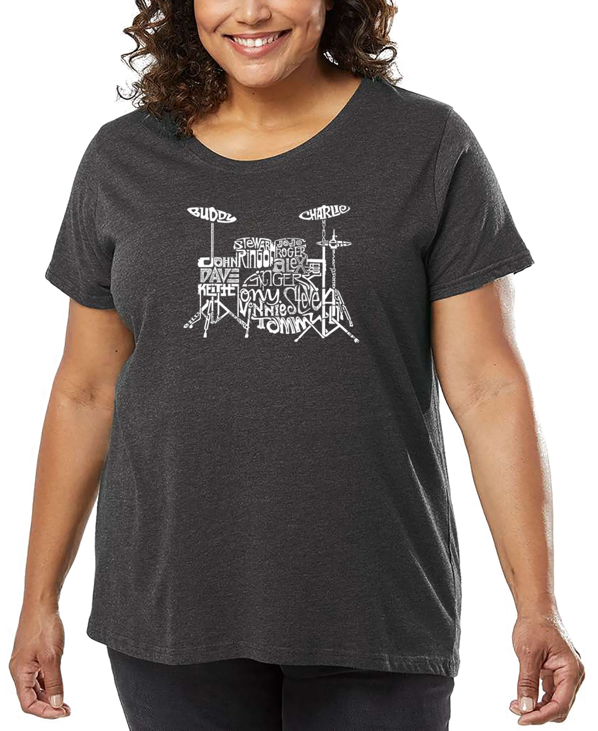 La Pop Art Plus Size Drums Word Art T-shirt In Gray