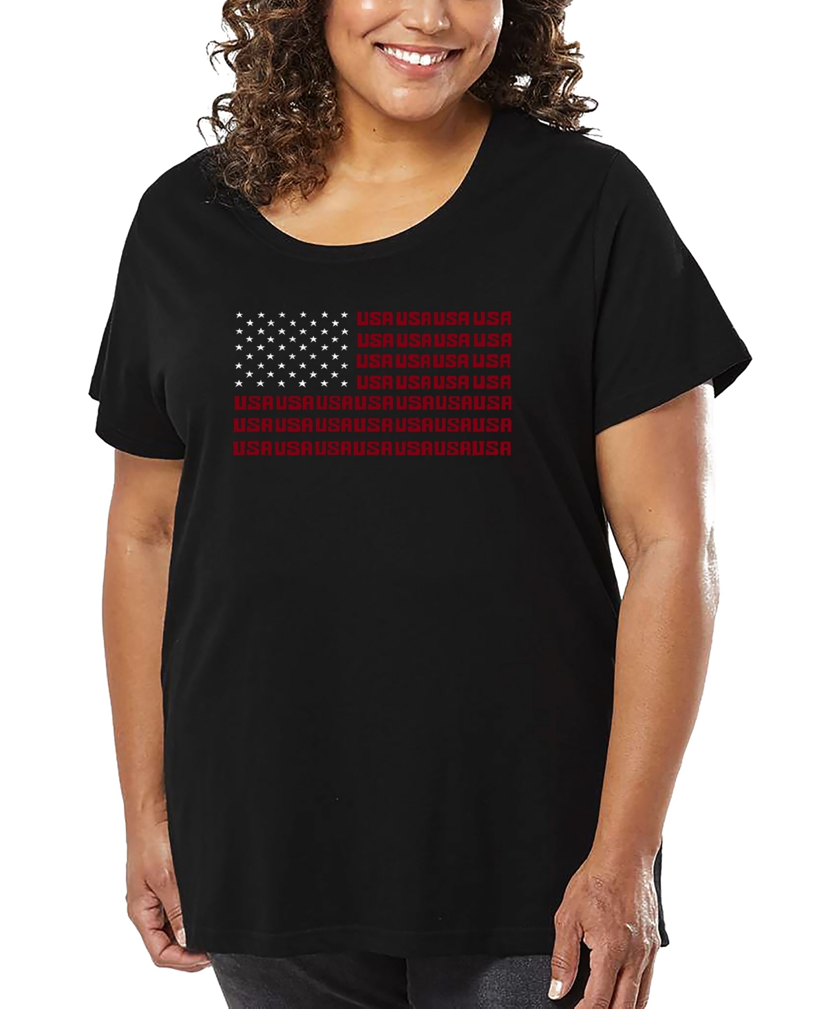 La Pop Art Plus Size Usa Flag Word Art T-shirt In Black