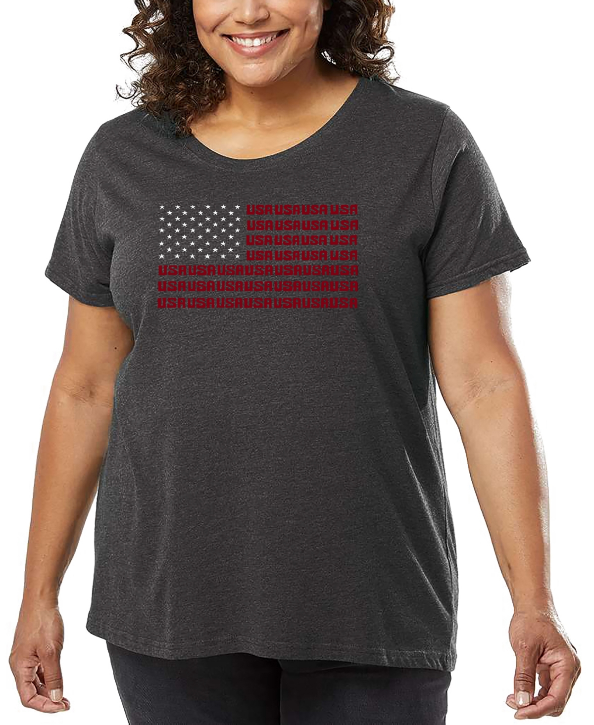 La Pop Art Plus Size Usa Flag Word Art T-shirt In Gray
