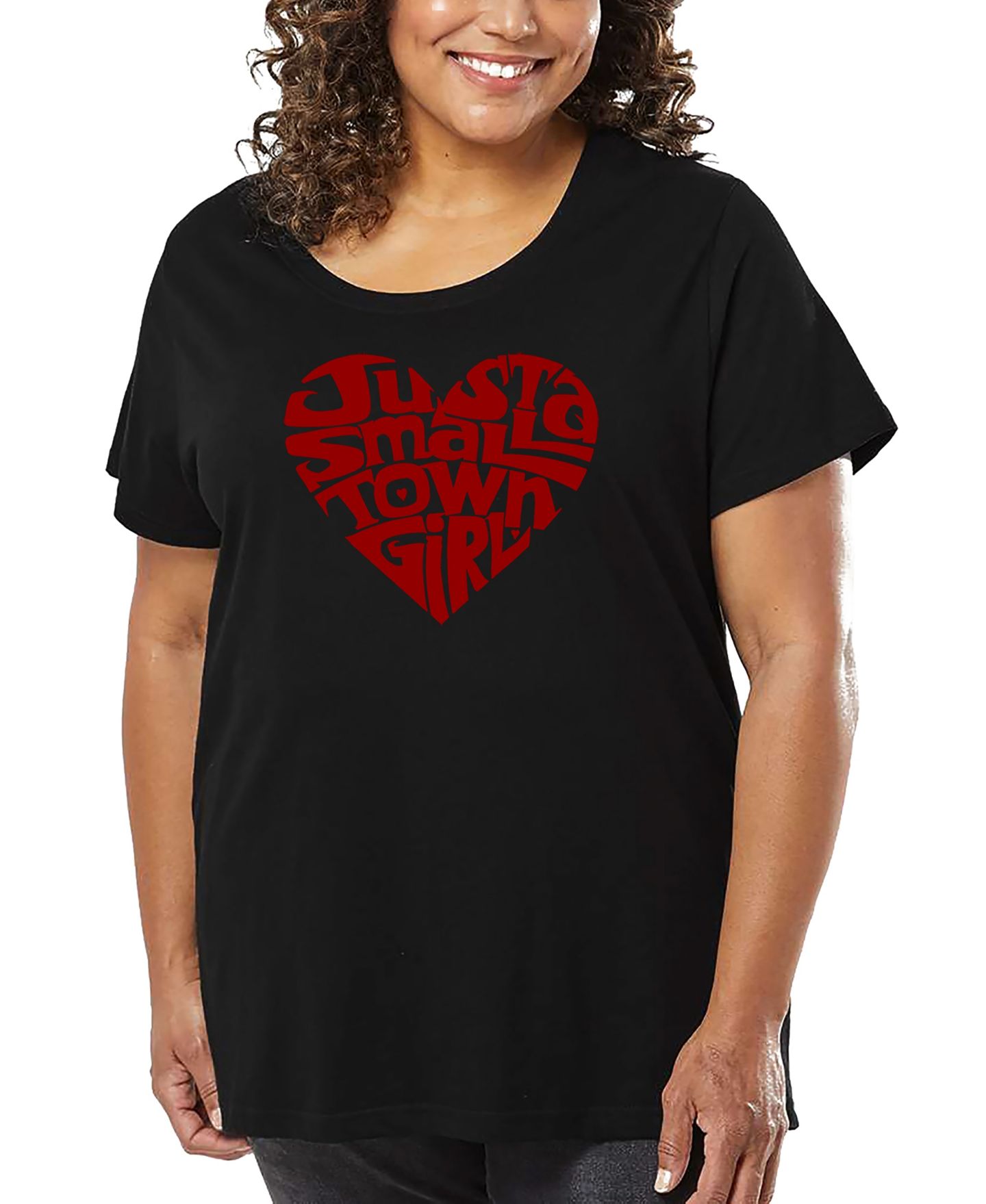 Женская футболка LA Pop Art Plus Size Just A Small Town Girl Word Art, цвет: Чёрный — фото 1