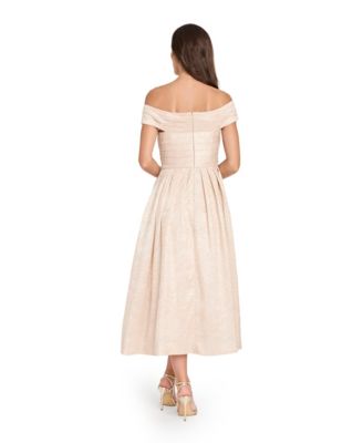 Women's Crushed Taffeta Off-The-Shoulder Midi Dress