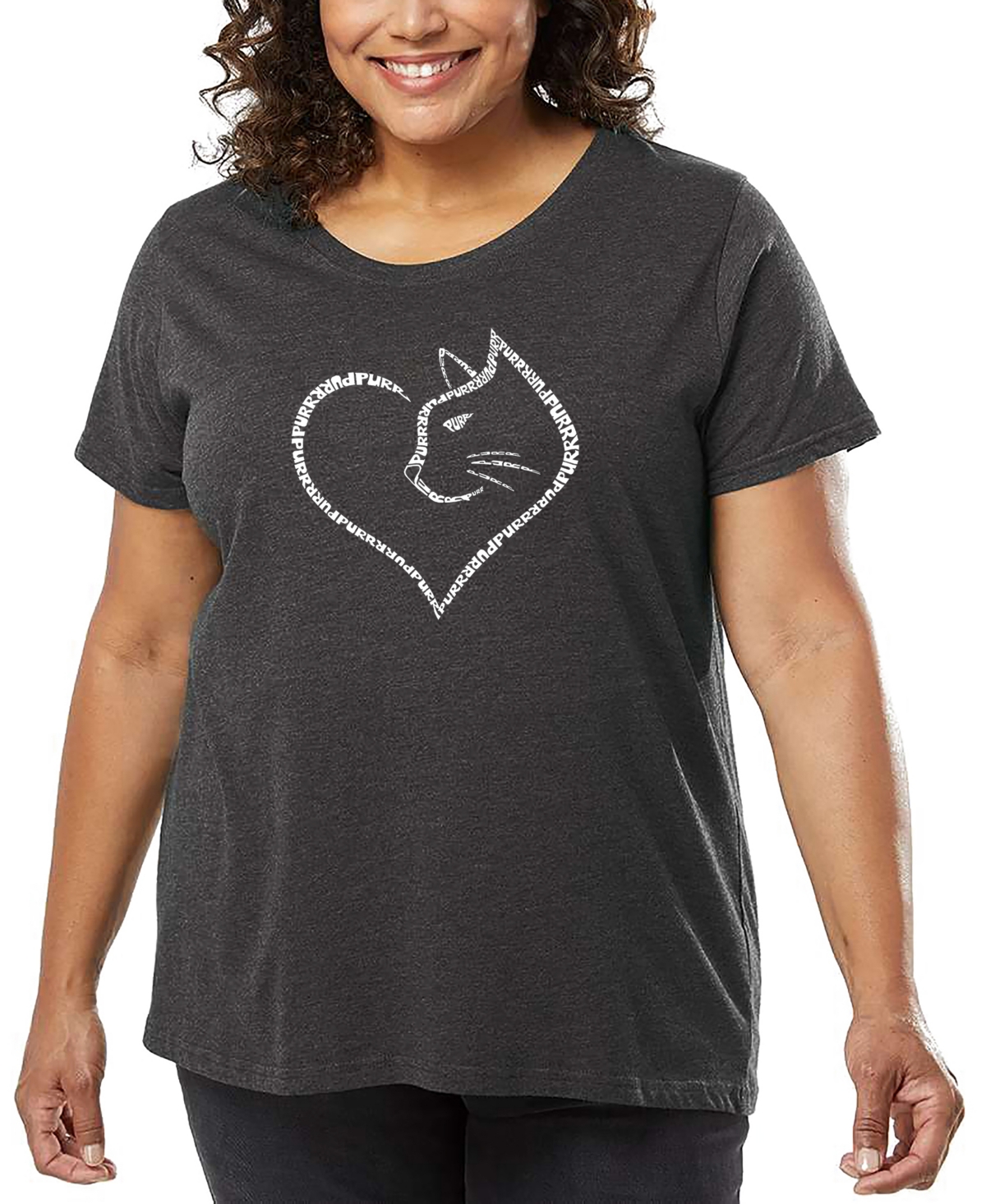 La Pop Art Plus Size Cat Heart Word Art T-shirt In Gray