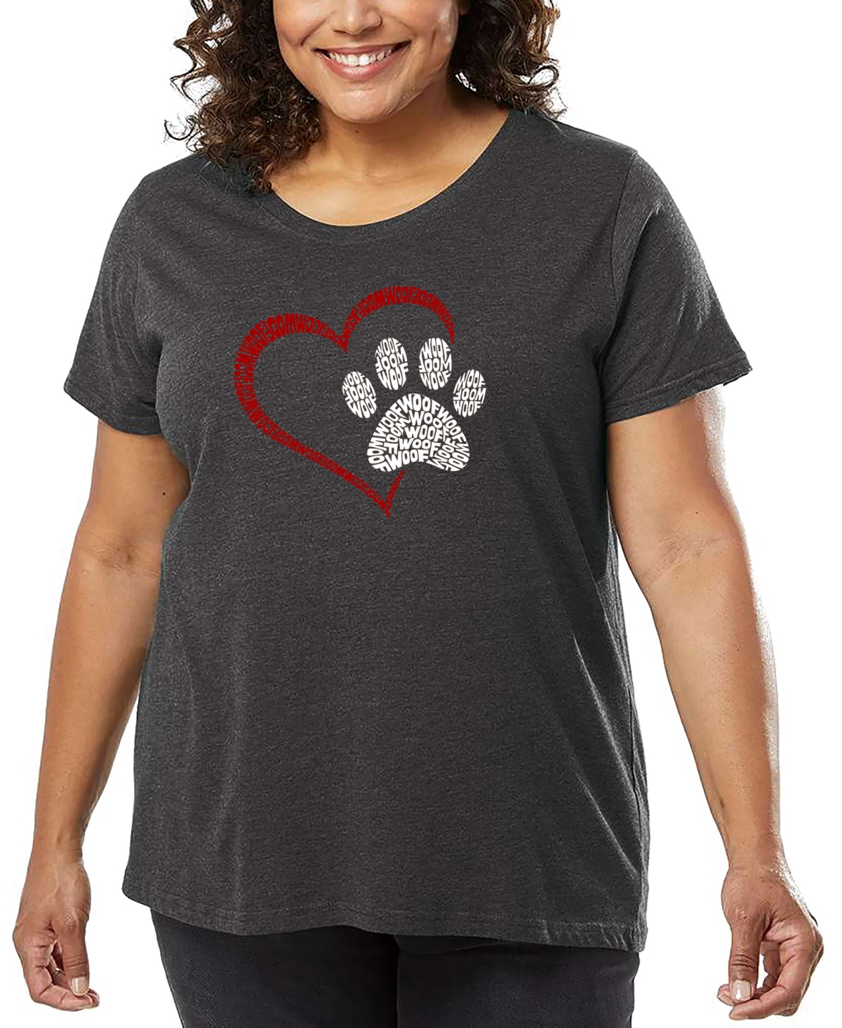 La Pop Art Plus Size Paw Heart Word Art T-shirt In Gray
