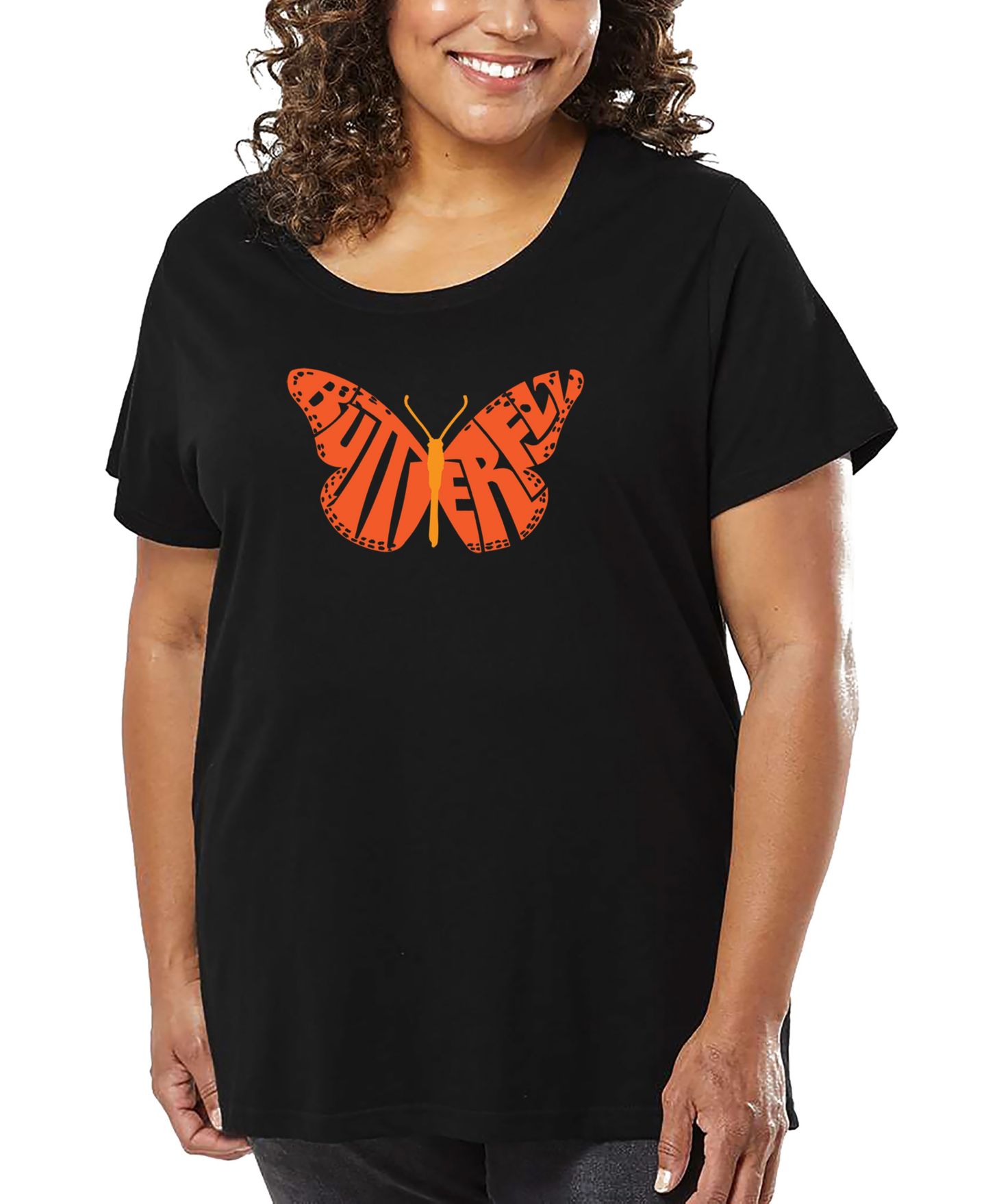 Женская футболка LA Pop Art Plus Size Butterfly Word Art, цвет: Чёрный — фото 1