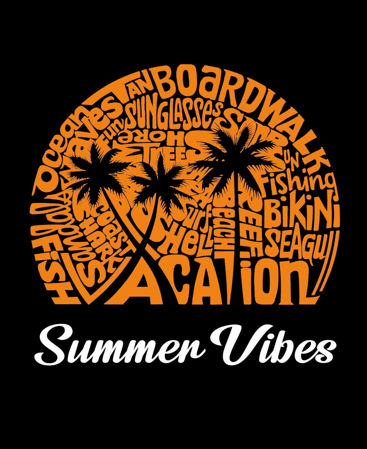 La Pop Art Plus Size Summer Vibes Word Art T-shirt In Black