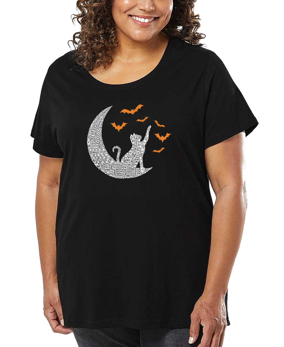 La Pop Art Plus Size Lunar Bats Word Art V-neck T-shirt In Black
