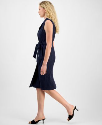 Women's Faux-Suede Sash-Belt Notch-Lapel Dress