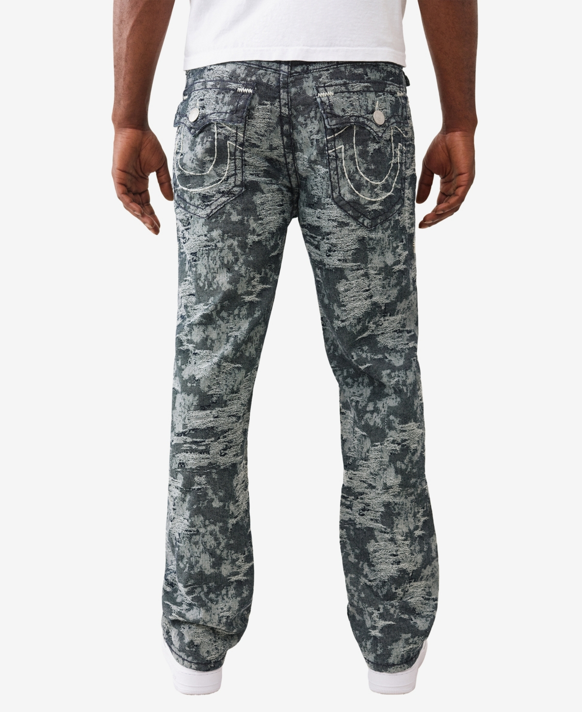 True Religion Men's Jacquard Bobby Super T Flap Baggy Jeans In Gray