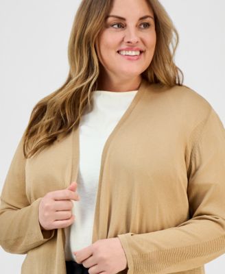 Plus Size Open-Front Stitch-Detail Sweater