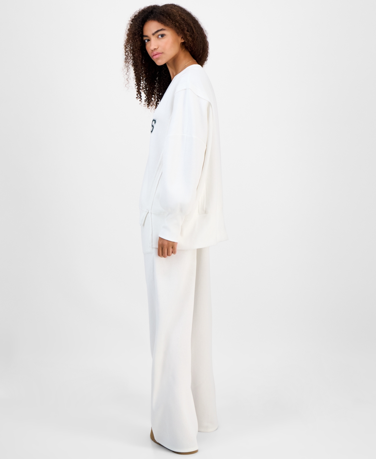 Planet Heart Juniors' Wide-leg Fleece Sweatpants In White