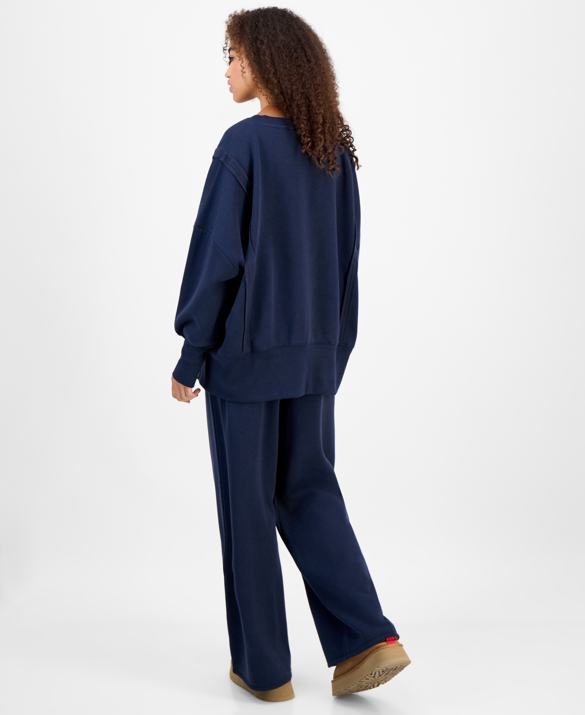 Planet Heart Planet Gold Juniors Oversized Graphic Print Sweatshirt High Rise Fleece Pants In Blue