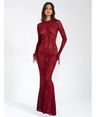 Women Waylynn Burnout Velvet Detail Mesh Backless Maxi Dress