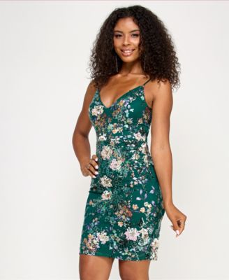 Juniors' Embroidered Sequin Bodycon Mini Dress