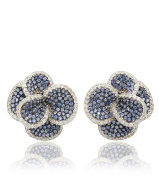 Suzy Levian Sterling Silver Sapphire & White Sapphire Peony Flower Earrings