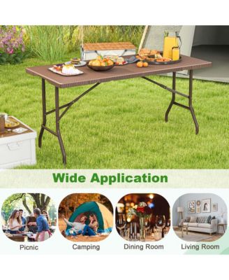 5 ft Folding Picnic Table Outdoor Dining Table with Rattan Grain HDPE Tabletop