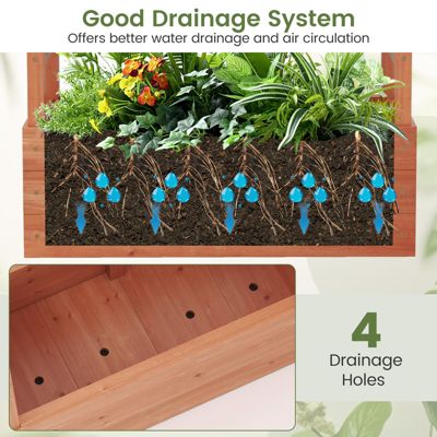 Raised Garden Bed Wooden Elevated Planter w/Side Trellis & Hanging Roof
