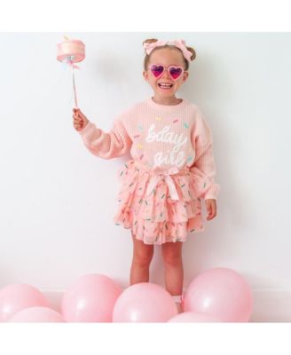 Little and Big Girls Birthday Girl Sprinkle Knit Sweater