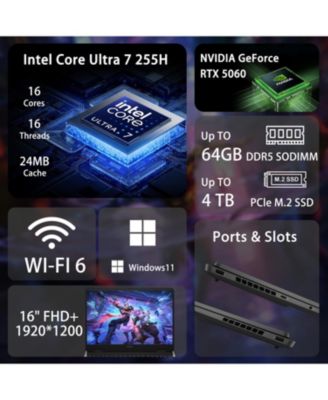 Omen Slim 16" Gaming Traditional Laptop Intel Core Ultra 7 255H 16GB RAM NVIDIA GeForce RTX 5060 512GB SSD Storage Windows 11 Home FHD+ 144Hz