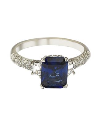 Suzy Levian Sterling Silver Sapphire & Created White Sapphire Emerald Cut Proposal Ring