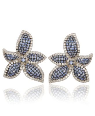 Suzy Levian Sterling Silver Sapphire & White Sapphire Flower Earrings