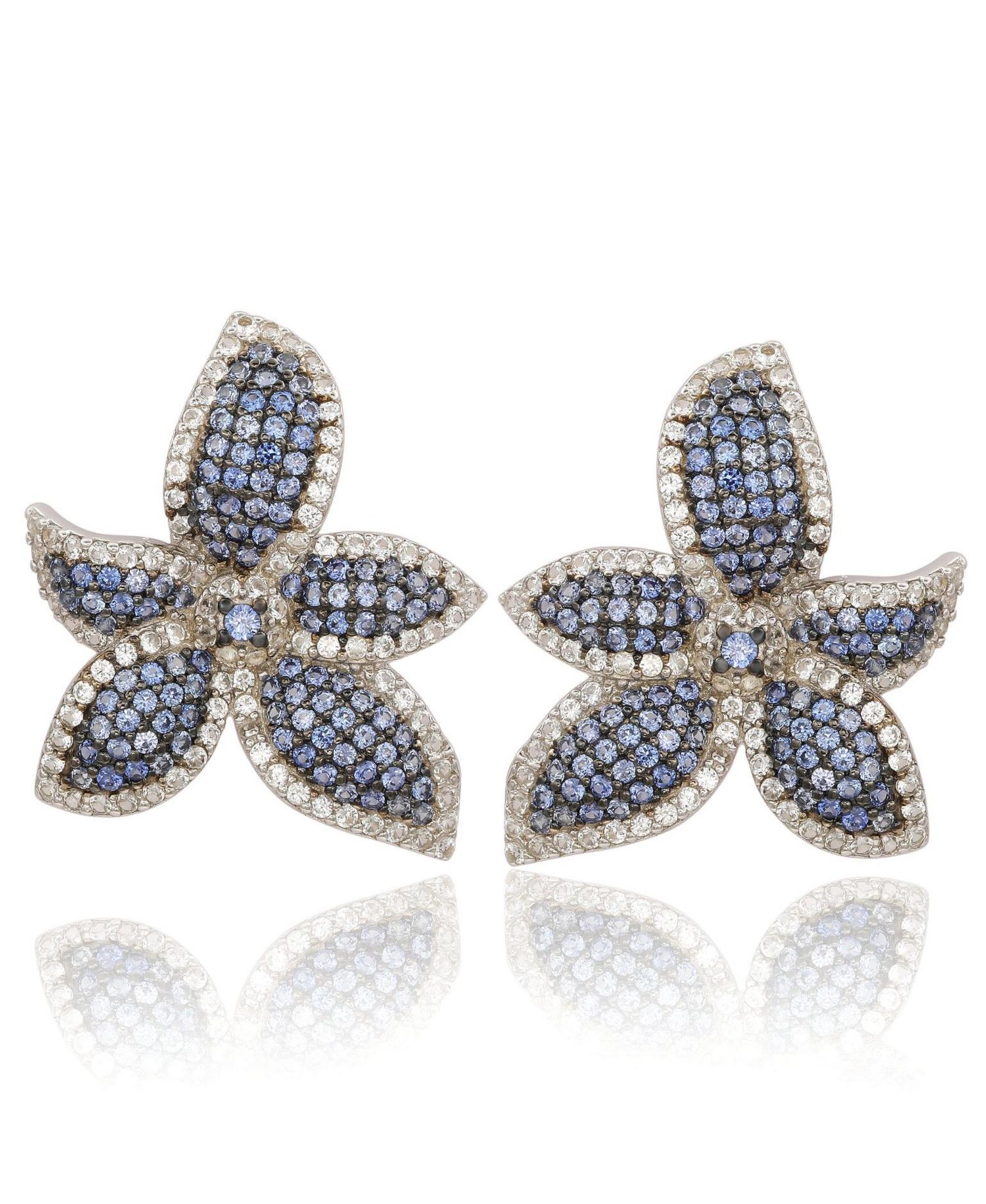Suzy Levian Sterling Sapphire & Sapphire Flower Earrings