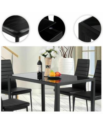 5 Piece Table Chair Kitchen Dining Set Furniture Glass Metal