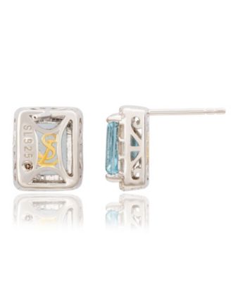 Suzy Levian Sterling Silver Emerald Cut Topaz And White Topaz Stud Earrings