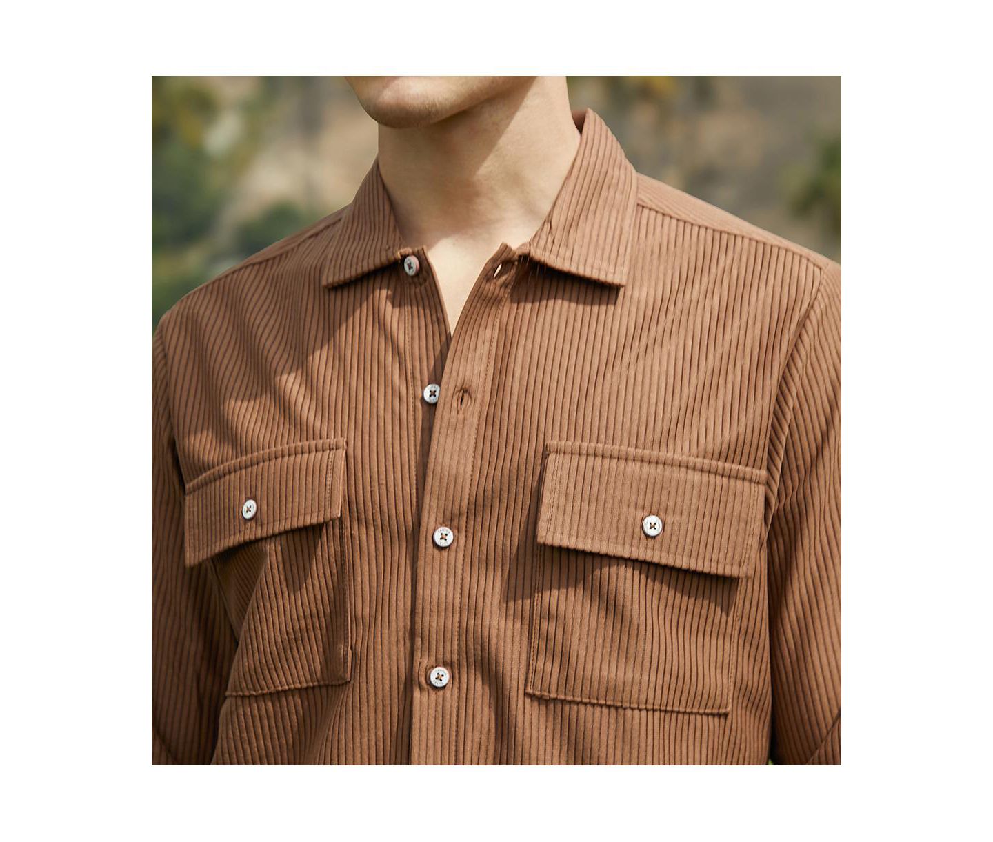 Мужская рубашка Cahoot Campus Sutra Solid Ribbed Utility, цвет: Коричневый — фото 7