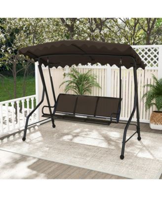 3-Seat Outdoor Swing Porch Canopy Swing w/ Adjustable Shading Breathable Seat