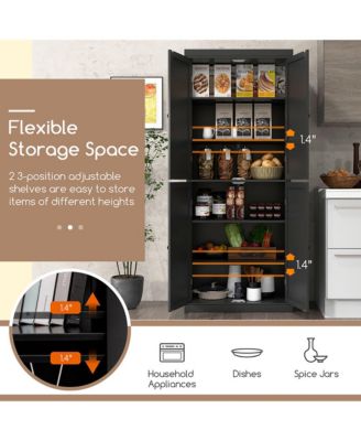 72.5'' Kitchen Pantry w/4 Door 6-Tier Shelves Freestanding Modern Storage