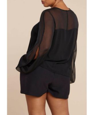 Women's Plus Size Draped Sheer Sleeve Blouse