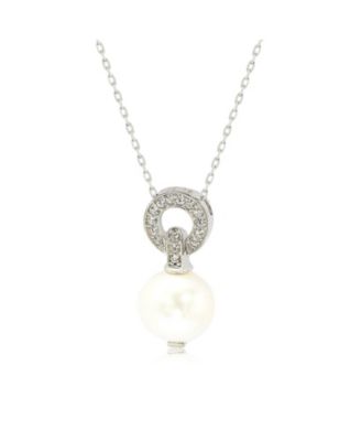 Sterling Silver Pearl & Sapphire Classic Circle Drop Pendant