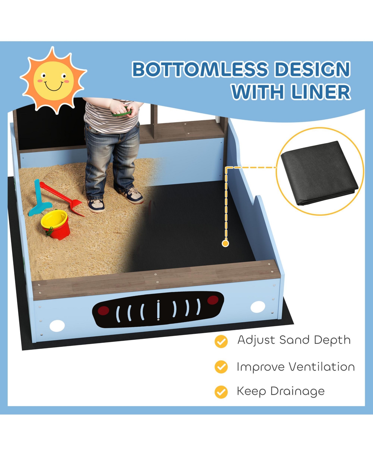 Qaba Kids Wooden box, Grocery Store Outdoor Box with Canopy,