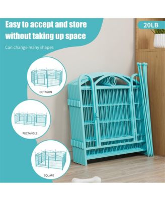 24 in H. 8 Blue Panels Heavy Duty Metal Dog Pen Pet with Door  for Large Medium Small Dogs Indoor Outdoor